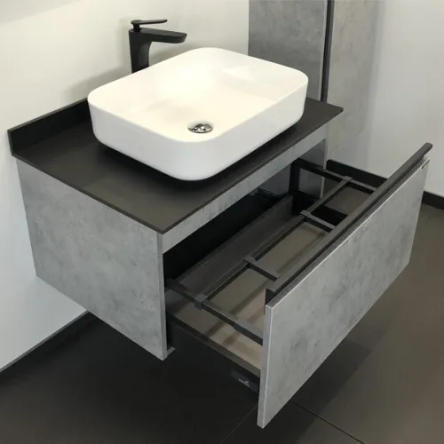 COMFORTY. Тумба-умывальник "Эдинбург" бетон светлый с черной столешницей, с раковиной COMFORTY, Выбрать цвет: Бетон светлый, Выбрать размер: 75, Комплектация: раковина Comforty T-Y9378, изображение 3