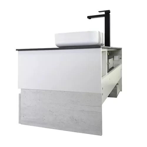 Тумба-умывальник Comforty Прага-120 дуб белый с графитовой столешницей с раковиной, Внешний вид: раковина Comforty T-Y9378, изображение 5