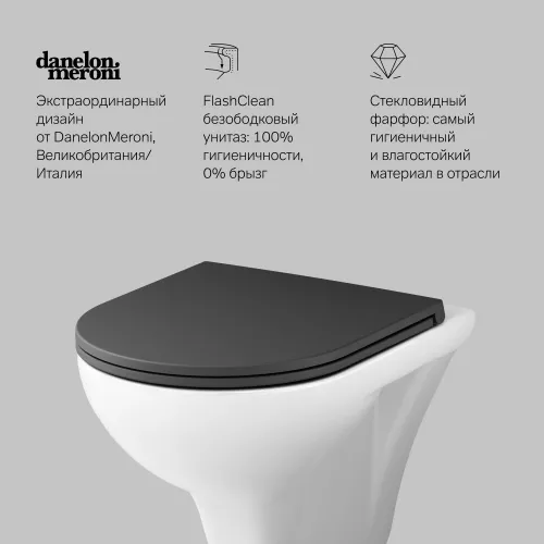 AM.PM  Gem подвесной унитаз FlashClean с черным матовым сиденьем микролифт, изображение 8