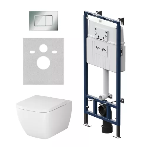 AM.PM Инсталляция MasterFit с клав S глянц хром с подвес унит Gem FlashClean с сид м/л