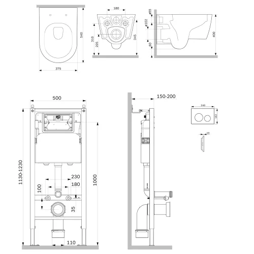 AM.PM  Инсталляция с клав PrimeFit L, мат.черный, с подвес унит Func 54 FlashClean с сид м/л, изображение 2