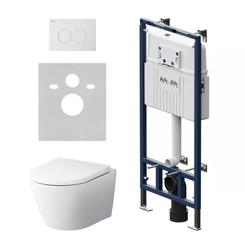 AM.PM Инсталляция MasterFit с клав L глянц белый с подвес унит  Sense FlashClean с сид