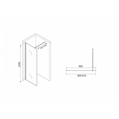 Душевая перегородка ABBER Immer Offen AG61091R8, Цвет профиля: Черный, Выбрать размер: 90, изображение 4