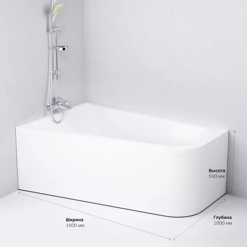 AM.PM Ванна акриловая spirit  ассиметричная 160x100, без слива/перелива, левая, Выбрать размер: 160x100, Ориентация: левая, изображение 10