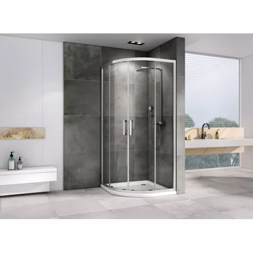 Душевой уголок ABBER Schwarzer Diamant трапеция, прозрачное / хром, Цвет стекла: прозрачное, Цвет профиля: Хром, Выбрать размер: 80х80, изображение 2