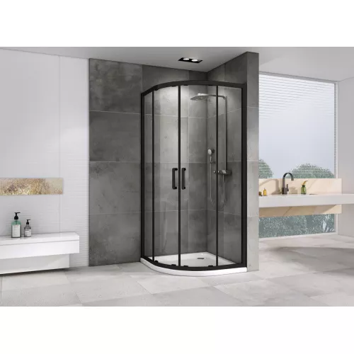 Душевой уголок ABBER Schwarzer Diamant трапеция, прозрачное/черный, Цвет стекла: прозрачное, Цвет профиля: Черный, Выбрать размер: 80х80, изображение 2