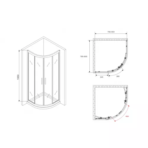 Душевой уголок ABBER Schwarzer Diamant  трапеция , матовое/хром, Цвет стекла: матовое, Цвет профиля: Хром, Выбрать размер: 80х80, изображение 5