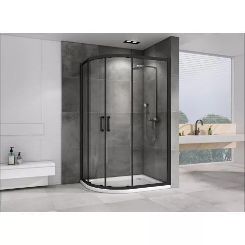 Душевой уголок ABBER Schwarzer Diamant асимметричный, прозрачное/черный, Цвет стекла: прозрачное, Цвет профиля: Черный, Выбрать размер: 110х80, изображение 2