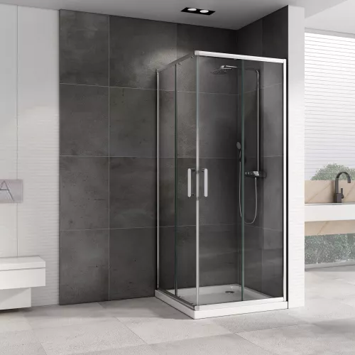 Душевой уголок ABBER Schwarzer Diamant квадрат , прозрачное/хром, Цвет стекла: прозрачное, Цвет профиля: Хром, Выбрать размер: 80х80, изображение 2