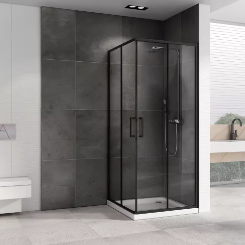 Душевой уголок ABBER Schwarzer Diamant квадрат, прозрачное/черный, Цвет стекла: прозрачное, Цвет профиля: Черный, Выбрать размер: 80х80, изображение 2