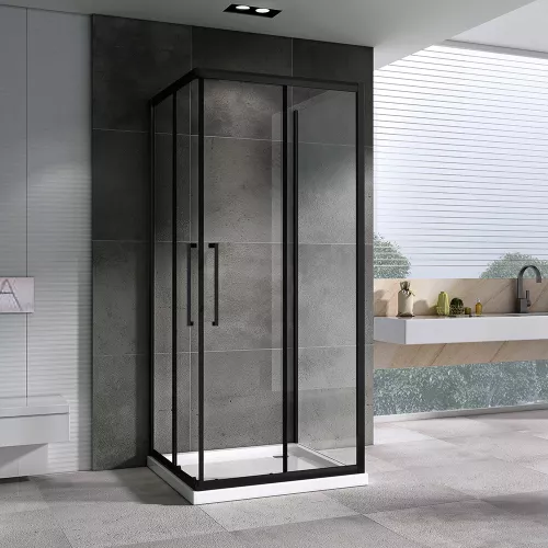 Душевой уголок ABBER Schwarzer Diamant квадрат , пристенный , прозрачное/черный, Цвет стекла: прозрачное, Цвет профиля: Черный, Выбрать размер: 80х80, изображение 2