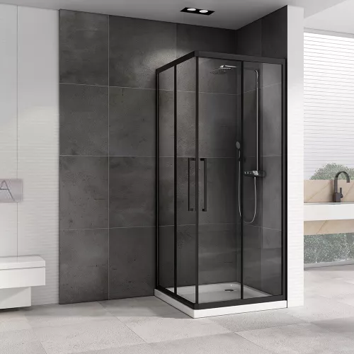 Душевой уголок ABBER Schwarzer Diamant квадрат , прозрачное/черный, Цвет стекла: прозрачное, Цвет профиля: Черный, Выбрать размер: 80х80, изображение 2