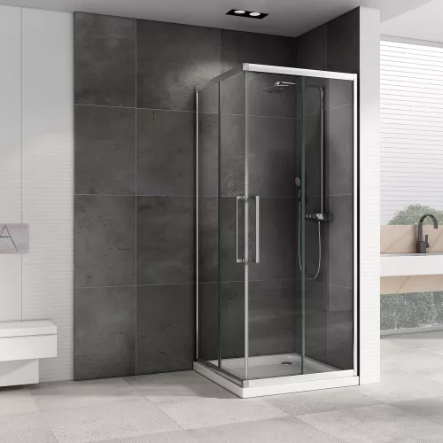 Душевой уголок ABBER Schwarzer Diamant квадрат, прозрачное/хром, Цвет стекла: прозрачное, Цвет профиля: Хром, Выбрать размер: 80х80, изображение 2