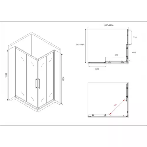Душевой уголок ABBER Schwarzer Diamant прямоугольный, матовое/хром, Цвет стекла: матовое, Цвет профиля: Хром, Выбрать размер: 120х80, изображение 5