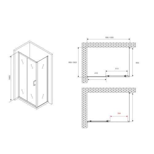 Душевой уголок ABBER Schwarzer Diamant квадрат , прозрачное/черный, Цвет стекла: прозрачное, Цвет профиля: Черный, Выбрать размер: 100х100, изображение 5