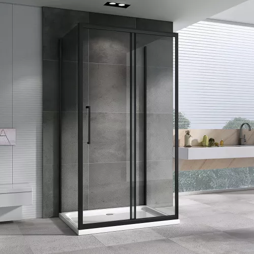 Душевой уголок ABBER Schwarzer Diamant AG30100BH-S100B-S100B пристенный, Цвет стекла: прозрачное, Цвет профиля: Черный, Монтаж: Пристенный, Выбрать размер: 100х100, изображение 2