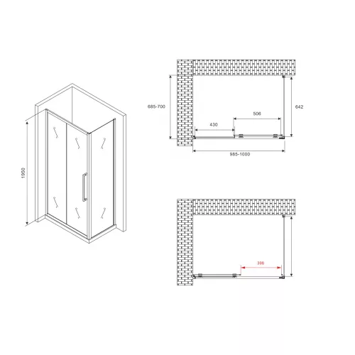 Душевой уголок ABBER Schwarzer Diamant прямоугольный , в угол , матовое/черный, Цвет стекла: матовое, Цвет профиля: Черный, Выбрать размер: 100х70, изображение 5