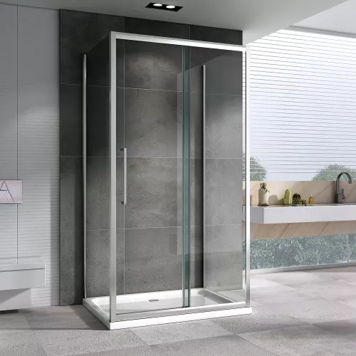 Душевой уголок ABBER Schwarzer Diamant AG30100H-S100-S100 пристенный, Цвет стекла: прозрачное, Цвет профиля: Хром, Монтаж: Пристенный, Выбрать размер: 100х100, изображение 2