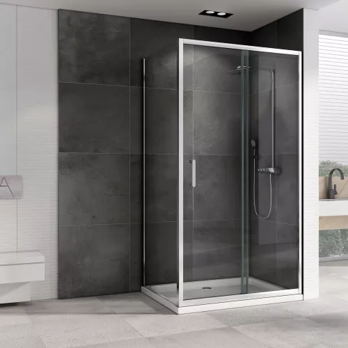 Душевой уголок ABBER Schwarzer Diamant прямоугольный , прозрачное/хром, в угол, Цвет стекла: прозрачное, Цвет профиля: Хром, Выбрать размер: 110х100, изображение 2