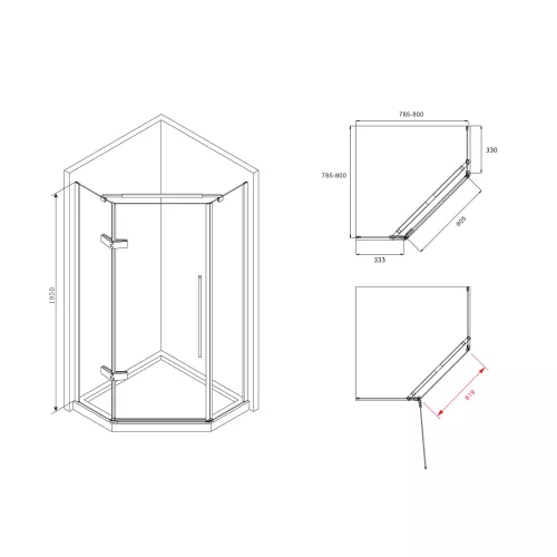 Душевой уголок ABBER Ewiges Wasser  трапеция , прозрачное /черный, Цвет стекла: прозрачное, Цвет профиля: Черный, Выбрать размер: 80х80, изображение 6