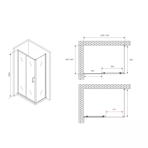 Душевой уголок ABBER Schwarzer Diamant  прозрачное/черный , в угол, Цвет стекла: прозрачное, Цвет профиля: Черный, Выбрать размер: 130х100, изображение 5