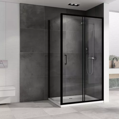 Душевой уголок ABBER Schwarzer Diamant прозрачное/черный , в угол, Цвет стекла: прозрачное, Цвет профиля: Черный, Выбрать размер: 140х100, изображение 2