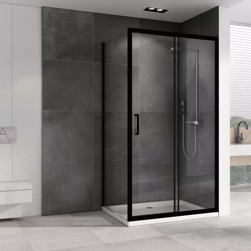 Душевой уголок ABBER Schwarzer Diamant  прозрачное/черный , в угол, Цвет стекла: прозрачное, Цвет профиля: Черный, Монтаж: В угол, Выбрать размер: 150х50, изображение 2
