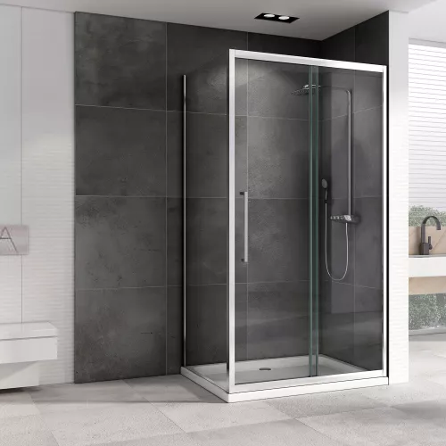 Душевой уголок ABBER Schwarzer Diamant  прозрачный/хром , в угол, Цвет стекла: прозрачное, Цвет профиля: Хром, Монтаж: В угол, Выбрать размер: 150х100, изображение 2