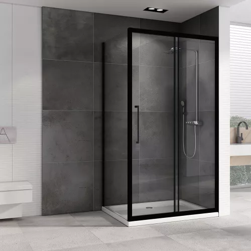 Душевой уголок ABBER Schwarzer Diamant   прозрачный/черный , в угол, Цвет стекла: прозрачное, Цвет профиля: Черный, Монтаж: В угол, Выбрать размер: 170х50, изображение 2