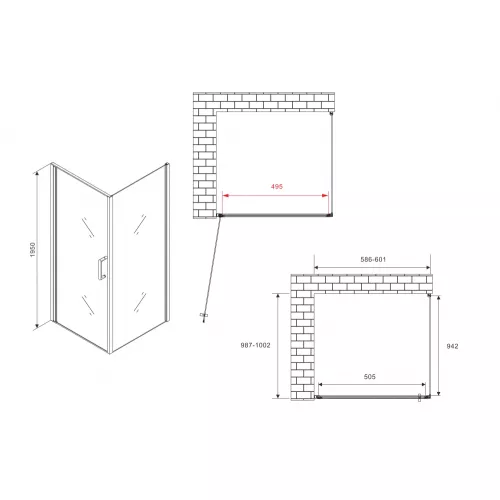 Душевой уголок ABBER Sonnenstrand  матовое/хром , в угол, Цвет стекла: матовое, Цвет профиля: Хром, Выбрать размер: 60х100, изображение 4