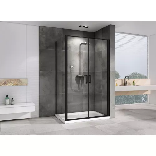 Душевой уголок ABBER Sonnenstrand  прозрачное/черный , в угол, Цвет стекла: прозрачное, Цвет профиля: Черный, Выбрать размер: 100х70, изображение 2