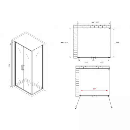 Душевой уголок ABBER Sonnenstrand  прозрачное/черный , в угол, Цвет стекла: прозрачное, Цвет профиля: Черный, Выбрать размер: 100х70, изображение 4