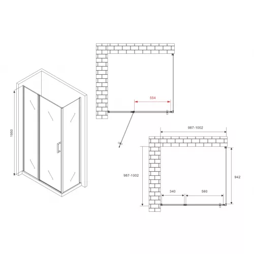 Душевой уголок ABBER Sonnenstrand  прозрачное/хром , в угол, Цвет стекла: прозрачное, Цвет профиля: Хром, Выбрать размер: 100х100, изображение 4