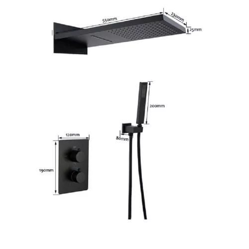 Душевая система ACWEN 80061B встраиваемая с термостатом , черный матовый, изображение 3