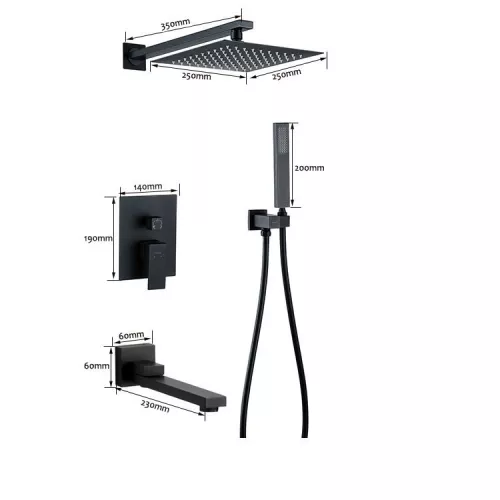 Душевая система ACWEN-80118B  встраиваемая с изливом , черный матовый, Выбрать цвет: Черный матовый, изображение 15