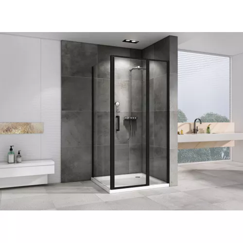 Душевой уголок ABBER Sonnenstrand  прозрачное/черный , в угол, Цвет стекла: прозрачное, Цвет профиля: Черный, Выбрать размер: 110х100, изображение 2