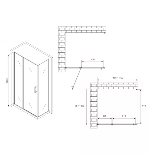 Душевой уголок ABBER Sonnenstrand  прозрачное/черный , в угол, Цвет стекла: прозрачное, Цвет профиля: Черный, Выбрать размер: 110х100, изображение 4