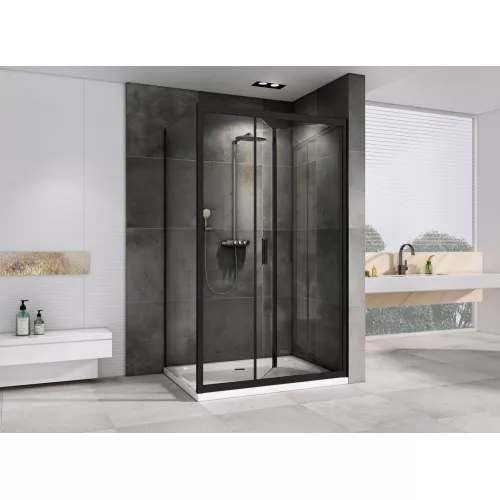 Душевой уголок ABBER Sonnenstrand  прозрачное/черный , в угол, Цвет стекла: прозрачное, Цвет профиля: Черный, Выбрать размер: 90х100, изображение 3