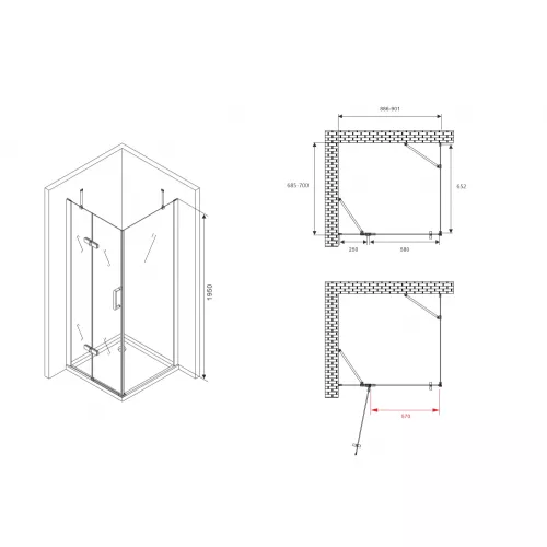 Душевой уголок ABBER Zart  прозрачное/хром , в угол, Цвет стекла: прозрачное, Цвет профиля: Хром, Выбрать размер: 90х70, изображение 4