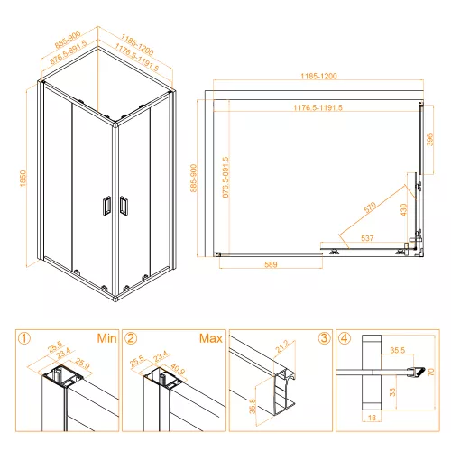 Душевой уголок RGW CL-44B, Цвет стекла: прозрачное, Цвет профиля: Черный, Выбрать размер: 900x1200, изображение 3