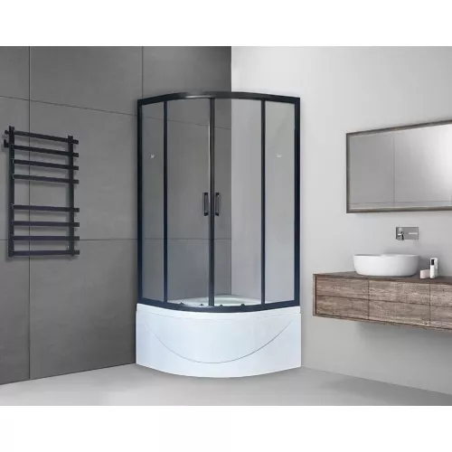 Душевой угол Royal Bath RB BK четверть круга, Цвет стекла: прозрачное, Цвет профиля: Черный, Выбрать размер: 90x90, изображение 2