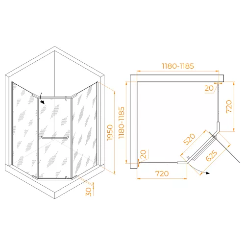 Душевой уголок RGW PA-081B матовое, Цвет стекла: матовое-сатинат, Цвет профиля: Черный, Выбрать размер: 120х120, изображение 2