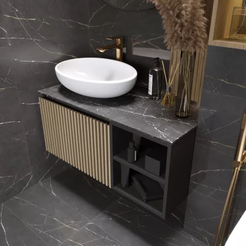 Тумба 1Marka подвесная Rail 90П 1ящик/ 2полки  Gray, изображение 5