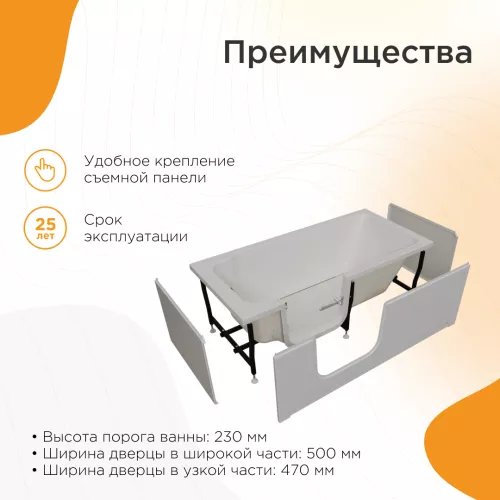 Ванна акриловая для людей с огранич. возможностями Radomir Грасс 2/3, Выбрать размер: 168х80, Ориентация: правая, изображение 3