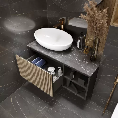 Тумба 1Marka подвесная Rail 90П 1ящик/ 2полки  Gray, изображение 6