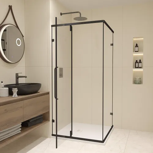 Душевой уголок RGW CL-035B прозрачное/черный, Цвет стекла: прозрачное, Цвет профиля: Черный, Выбрать размер: 900x900