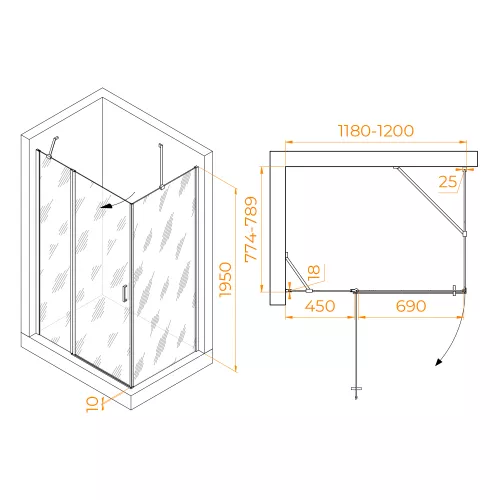 Душевой уголок RGW LE-044 (LE-004+Z-14), Цвет стекла: прозрачное, Цвет профиля: Хром, Выбрать размер: 1200x800, изображение 2