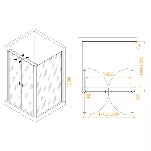 Душевой уголок RGW PA-134B (PA-104B+Z-050-2B+O-104B), Цвет стекла: прозрачное, Цвет профиля: Черный, Выбрать размер: 1200x1200, изображение 2