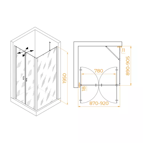 Душевой уголок RGW PA-134 (PA-104+Z-050-2+O-204), Цвет стекла: прозрачное, Цвет профиля: Хром, Выбрать размер: 900x900, изображение 2