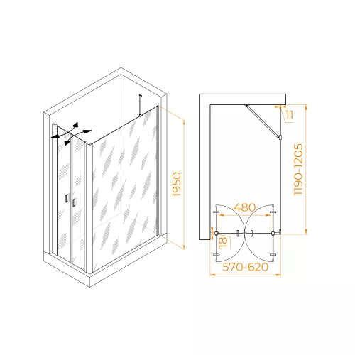 Душевой уголок RGW PA-144B (PA-104B+Z-050-2B+O-204B), Цвет стекла: прозрачное, Цвет профиля: Черный, Выбрать размер: 600x1200, изображение 2